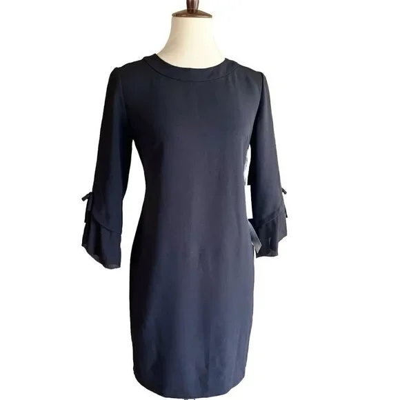 Chelsea28 Womens Black Ruffle Sleeve Bateau neck Shift Dress Size XS - Picture 2 of 16